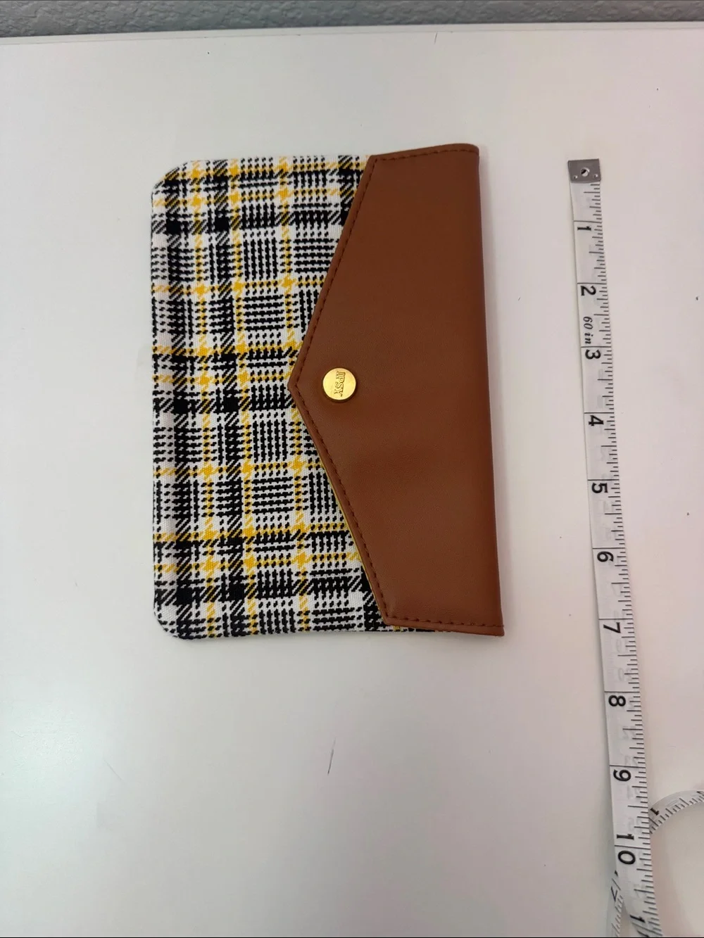 Tan Plaid Envelope Clutch NWOT
